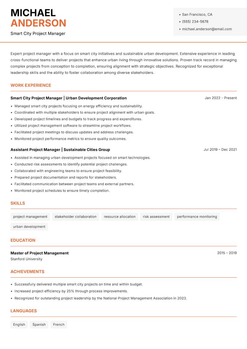 Smart Cities Officer resume template — Modern Professional