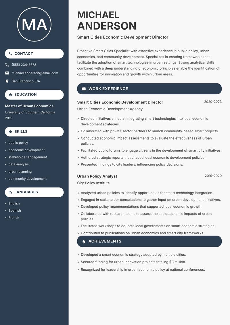 Smart Cities Specialist resume template — Compact