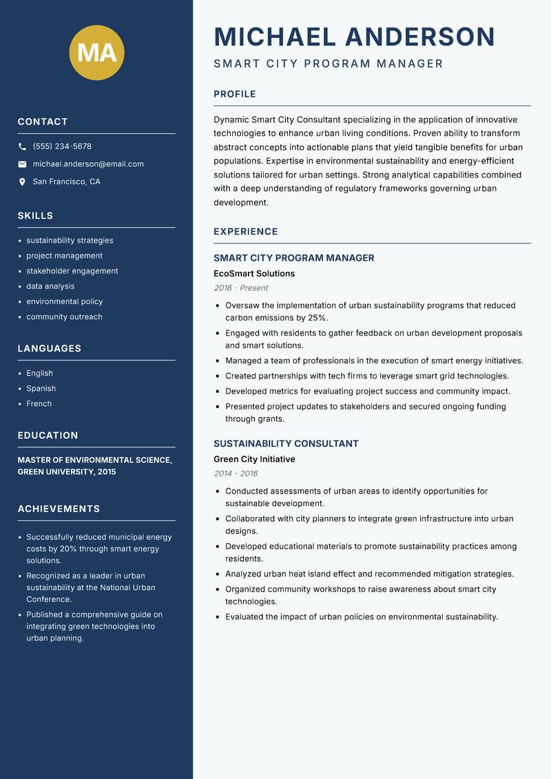 Smart City Consultant resume template — Classic Clean