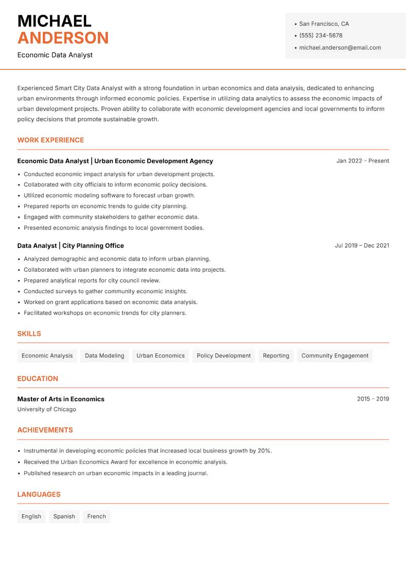 Smart City Data Analyst resume template — Modern Professional