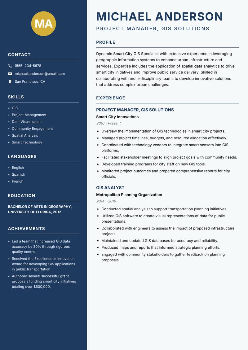 Smart City GIS Specialist resume template — Classic Clean