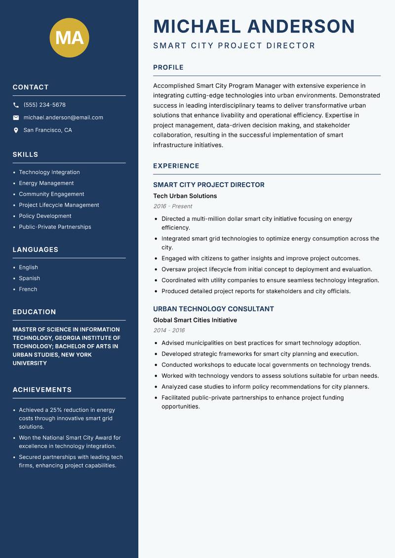 Smart City Program Manager resume template — Classic Clean