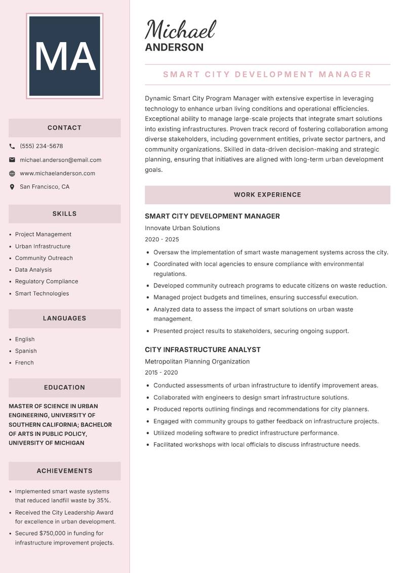 Smart City Program Manager resume template — Executive