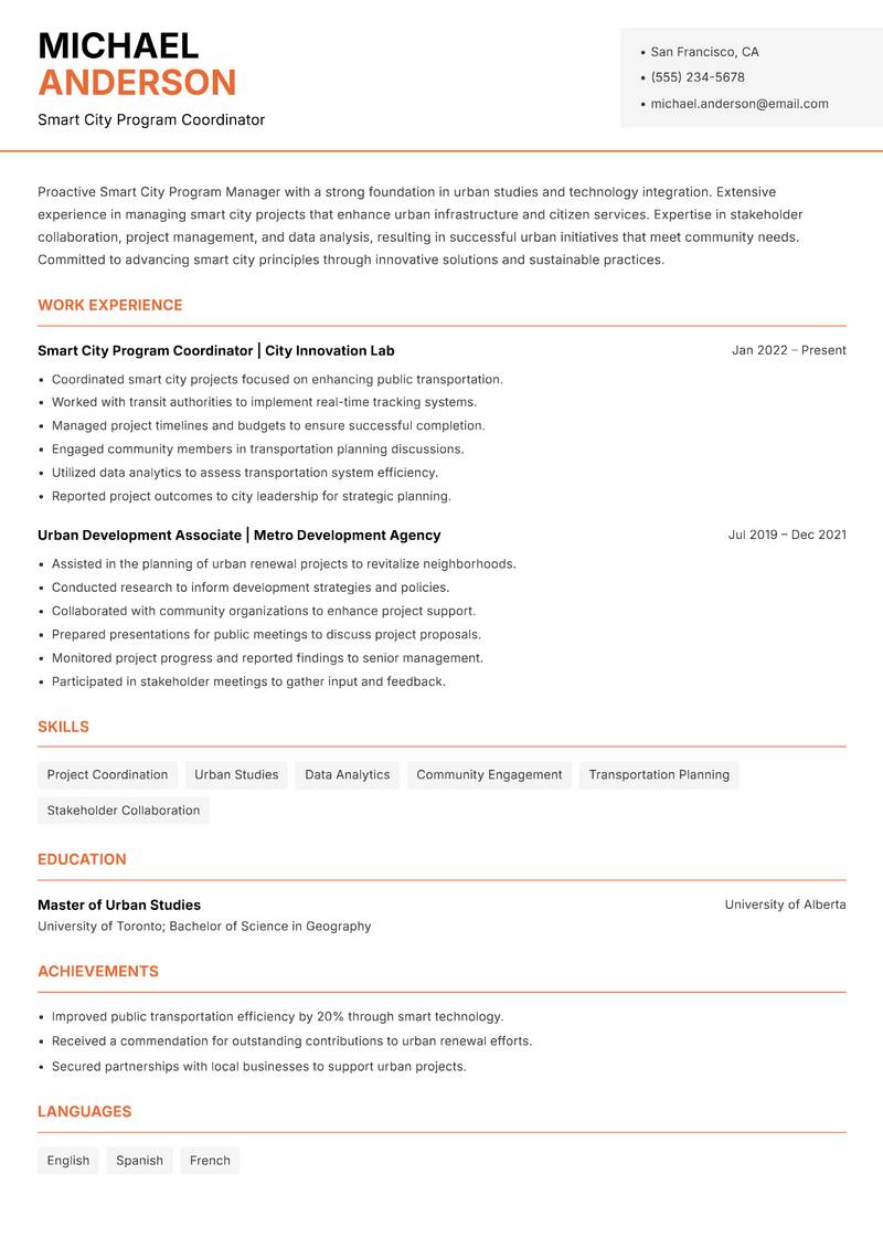 Smart City Program Manager resume template — Modern Professional