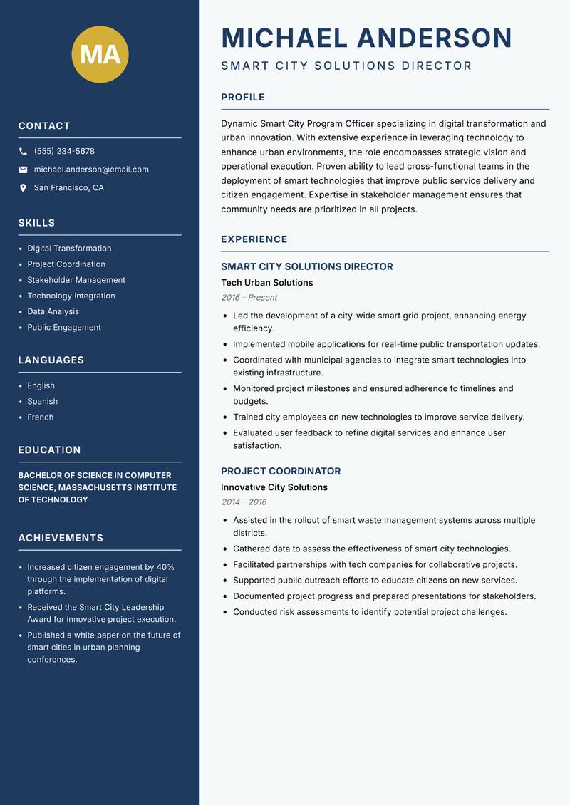 Smart City Program Officer resume template — Classic Clean
