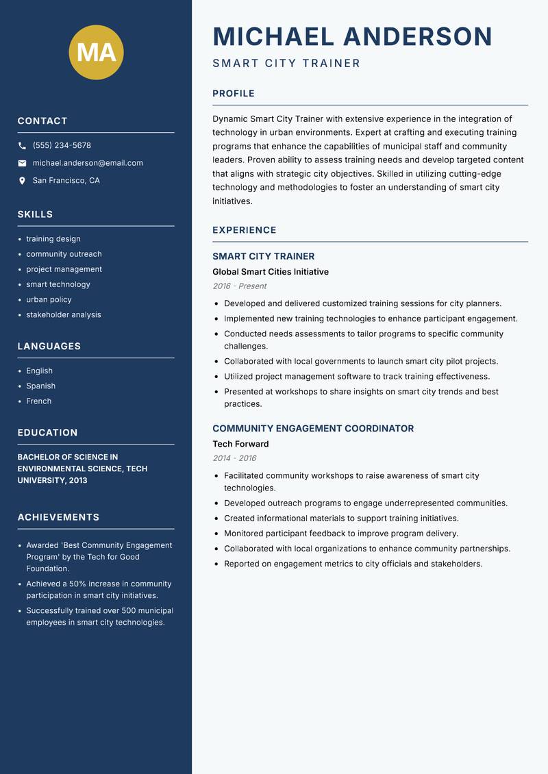 Smart City Trainer resume template — Classic Clean