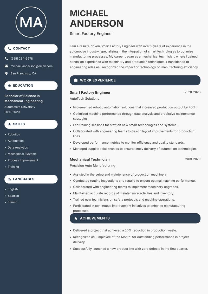 Smart Factory Engineer resume template — Compact