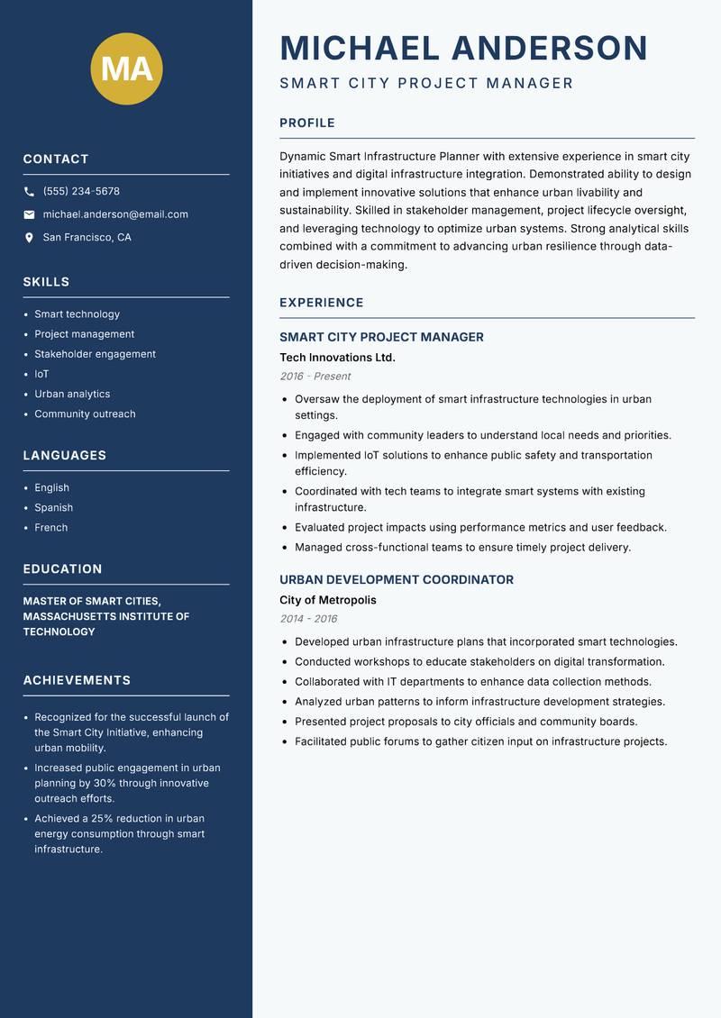 Smart Infrastructure Planner resume template — Classic Clean