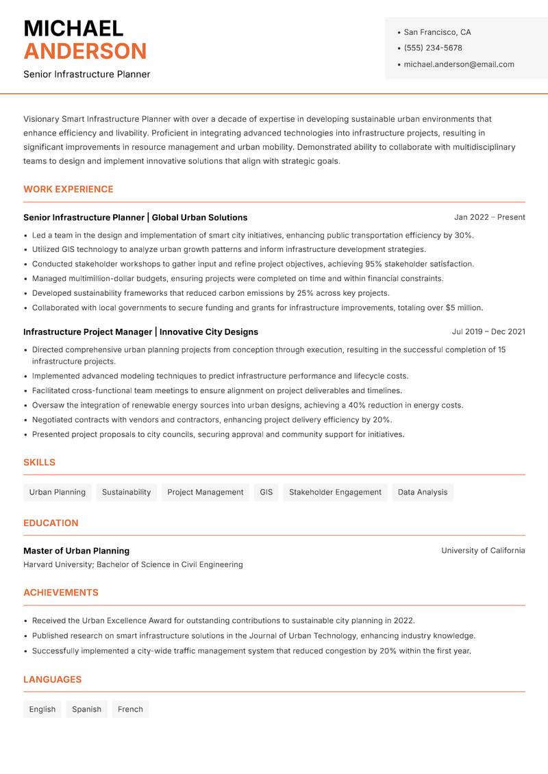 Smart Infrastructure Planner resume template — Modern Professional