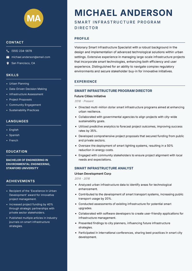 Smart Infrastructure Specialist resume template — Classic Clean