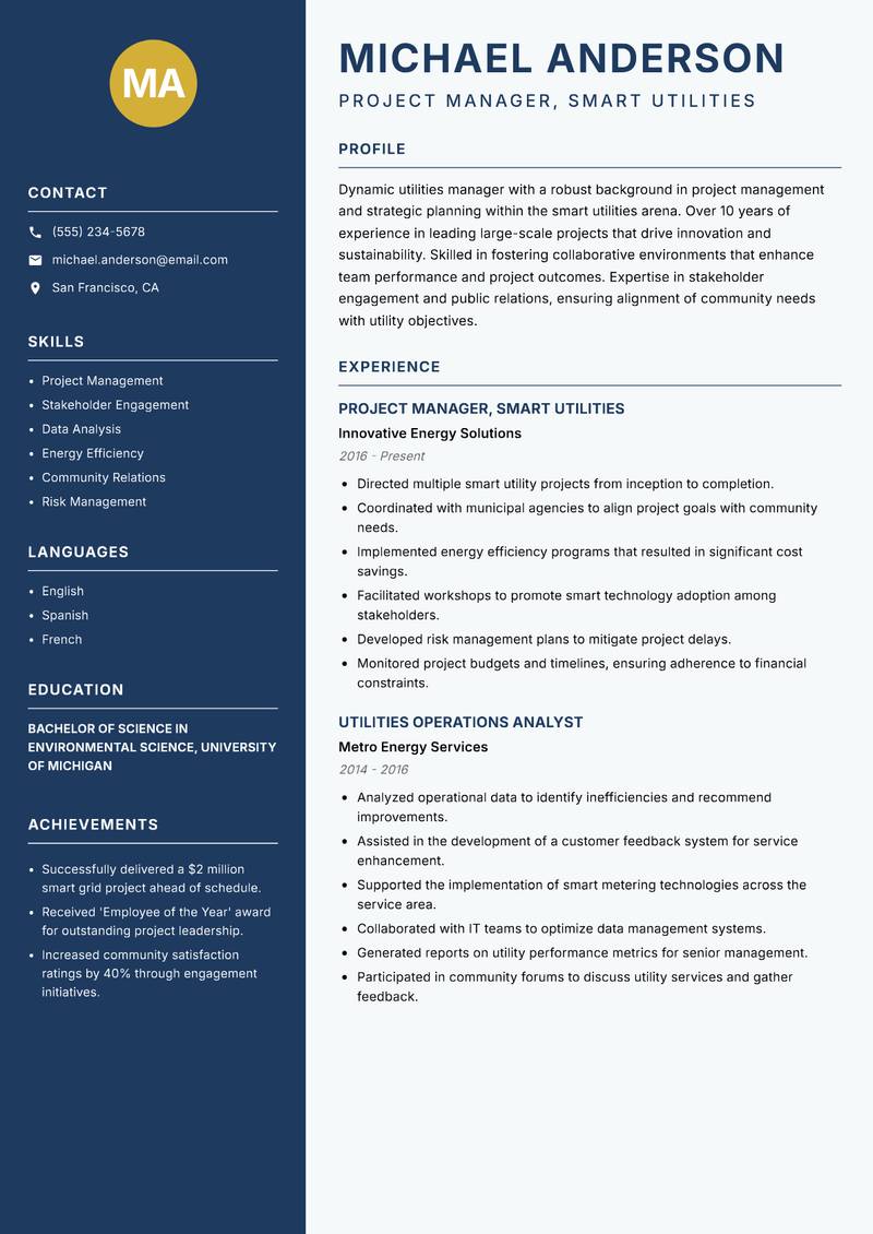 Smart Utilities Manager resume template — Classic Clean