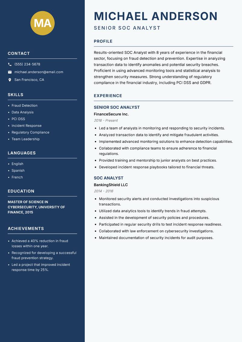 SOC Analyst resume template — Classic Clean