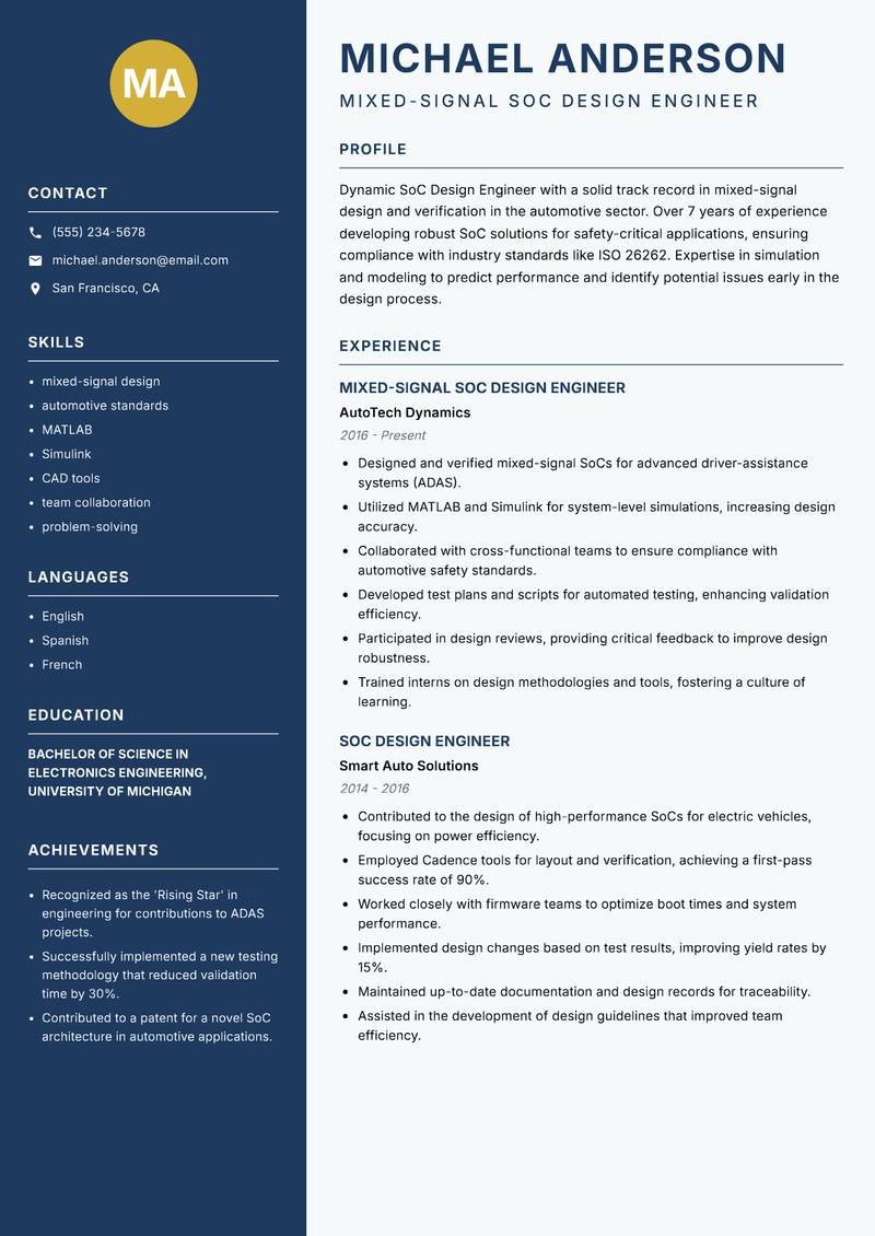 SoC Design Engineer resume template — Classic Clean