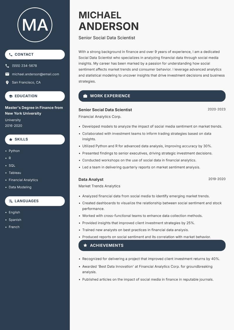 Social Data Scientist resume template — Compact