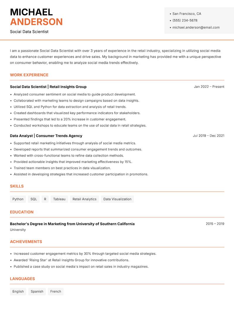 Social Data Scientist resume template — Modern Professional
