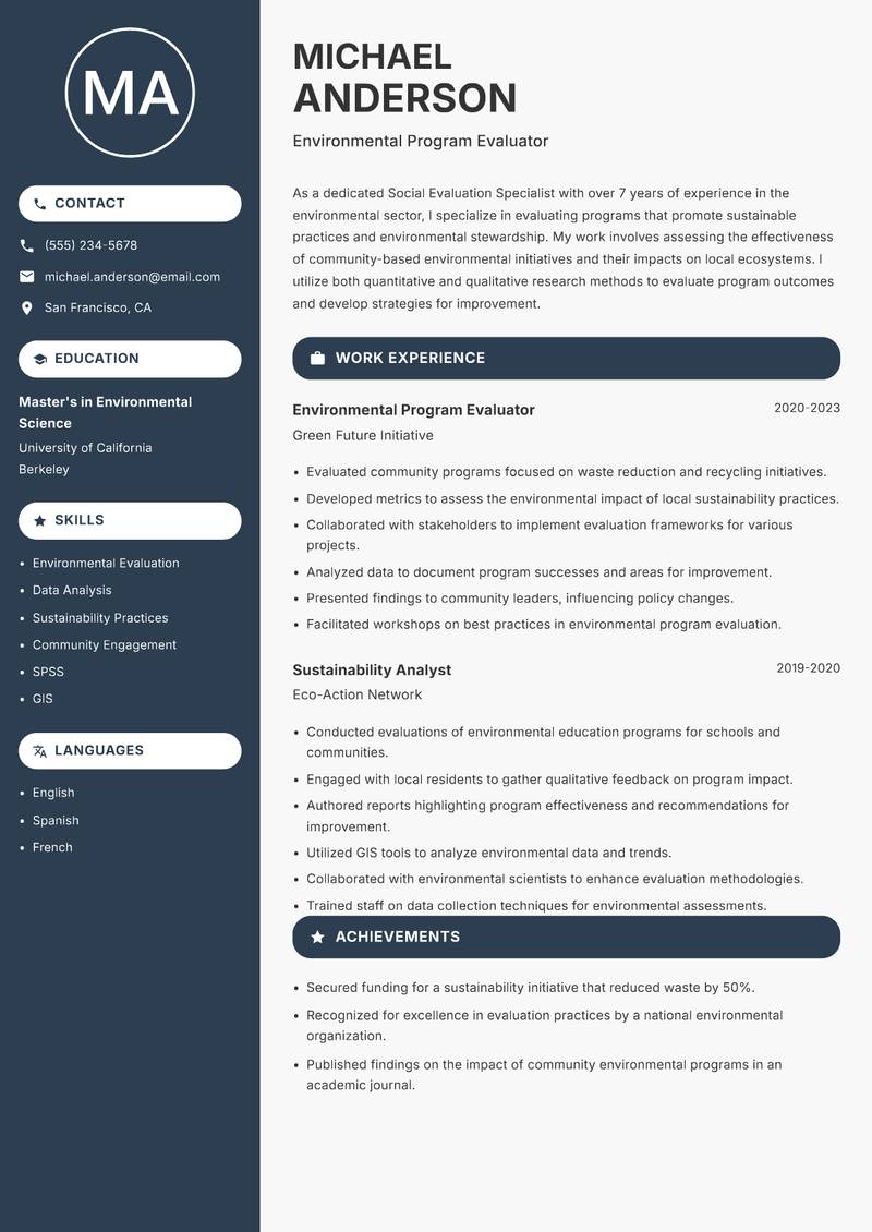 Social Evaluation Specialist resume template — Compact