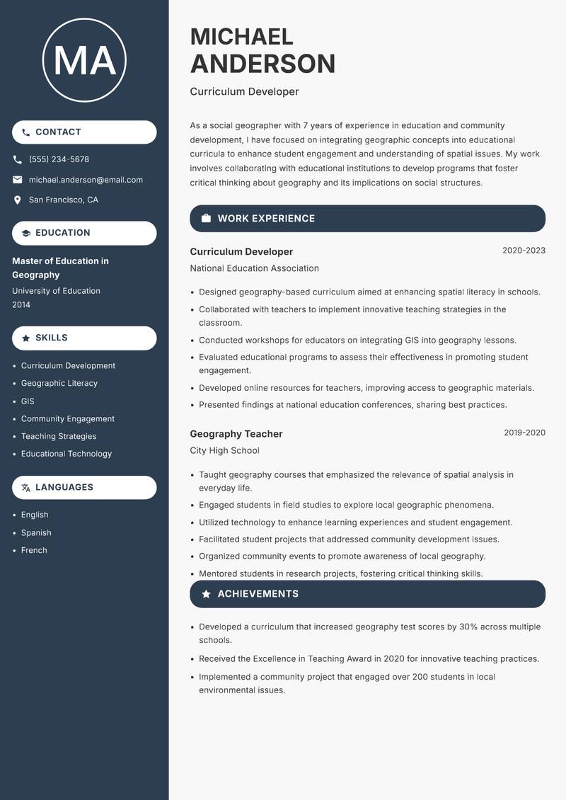 Social Geographer resume template — Compact