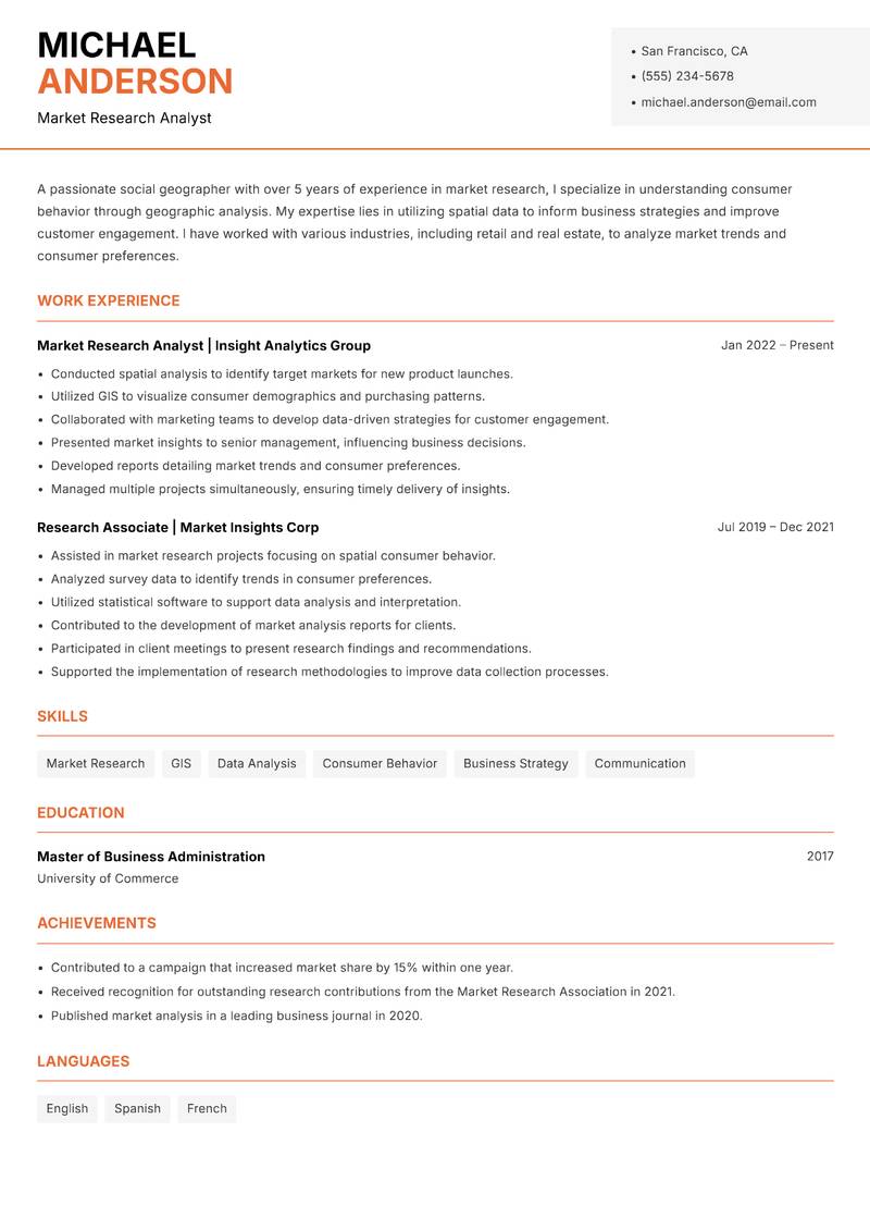 Social Geographer resume template — Modern Professional