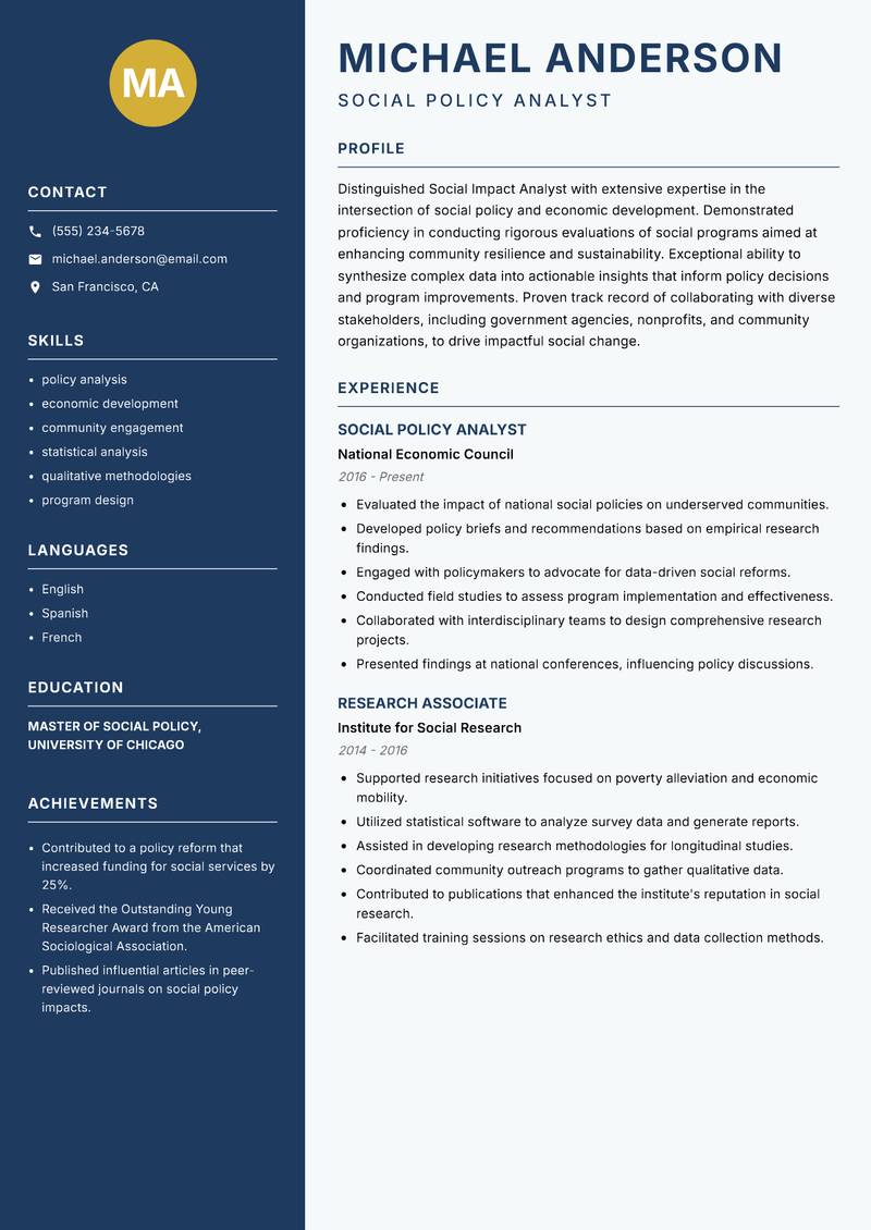 Social Impact Analyst resume template — Classic Clean