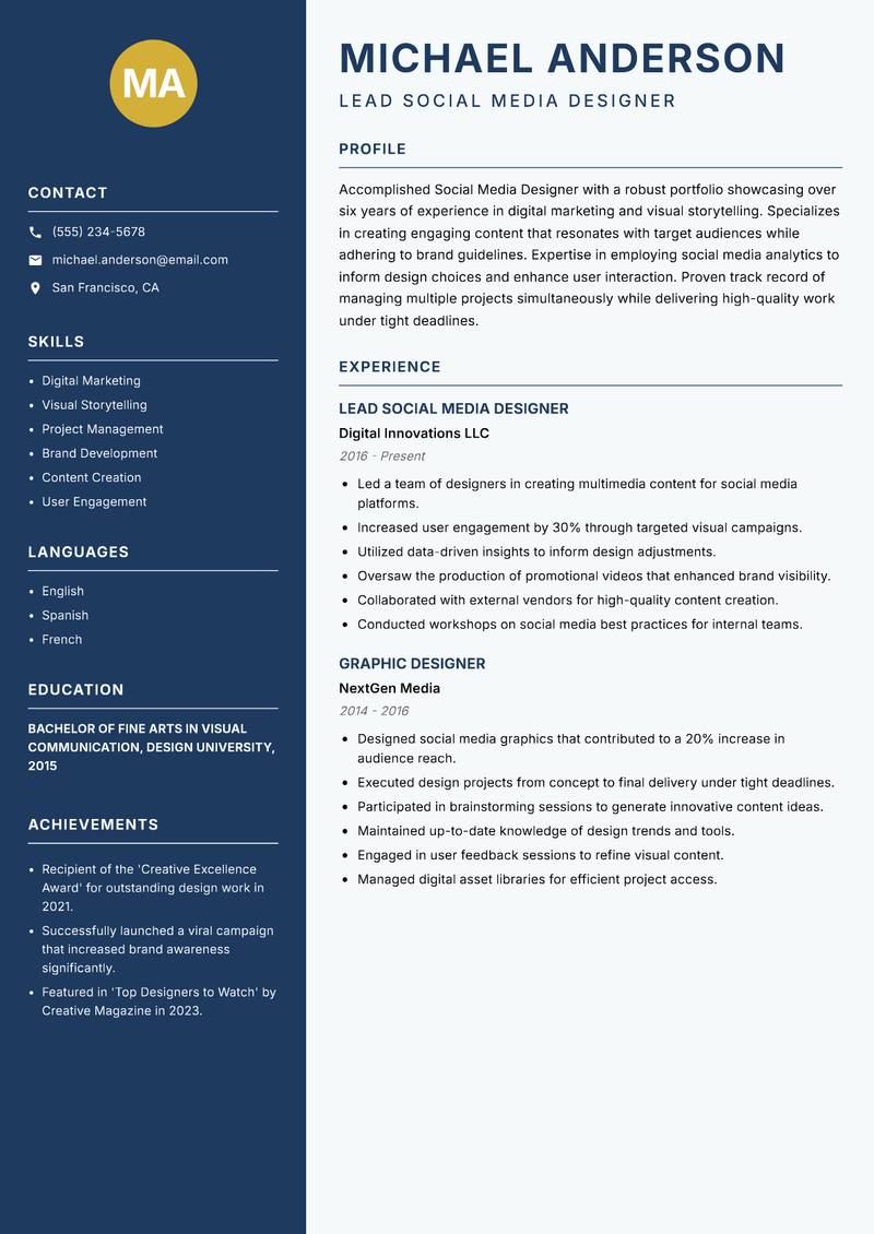Social Media Designer resume template — Classic Clean