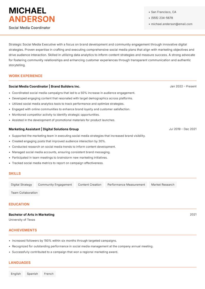 Social Media Executive resume template — Modern Professional
