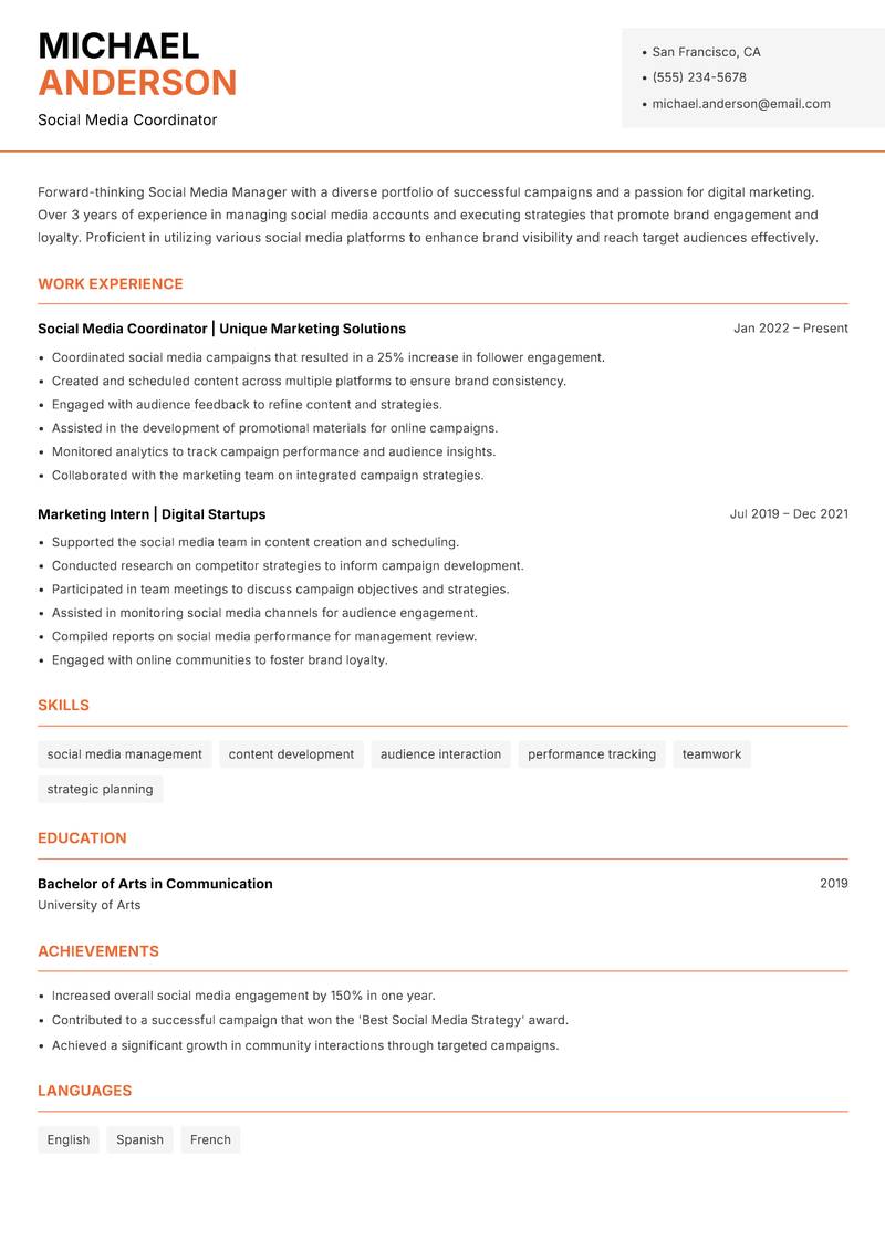 Social Media Manager resume template — Modern Professional