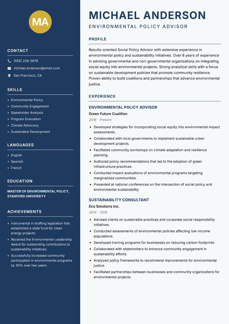 Social Policy Advisor resume template — Classic Clean