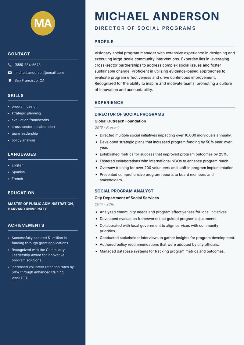 Social Program Manager resume template — Classic Clean