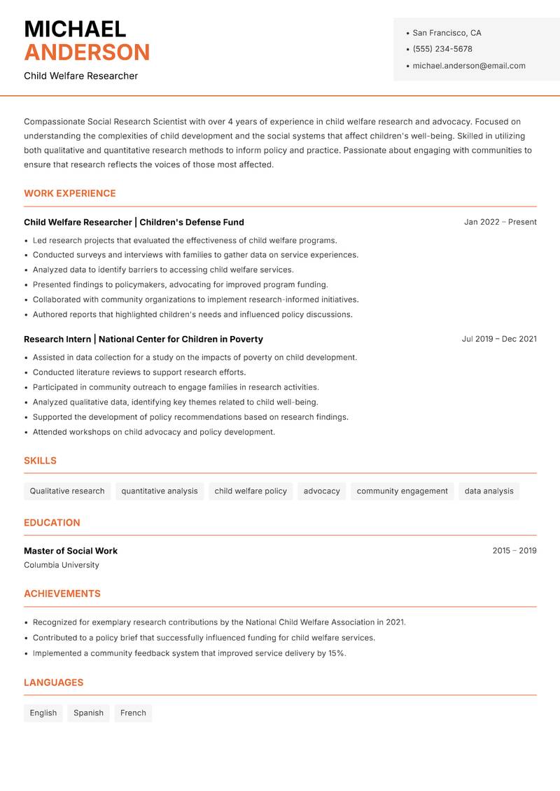 Social Research Scientist resume template — Modern Professional