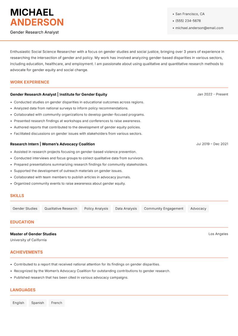 Social Science Researcher resume template — Modern Professional