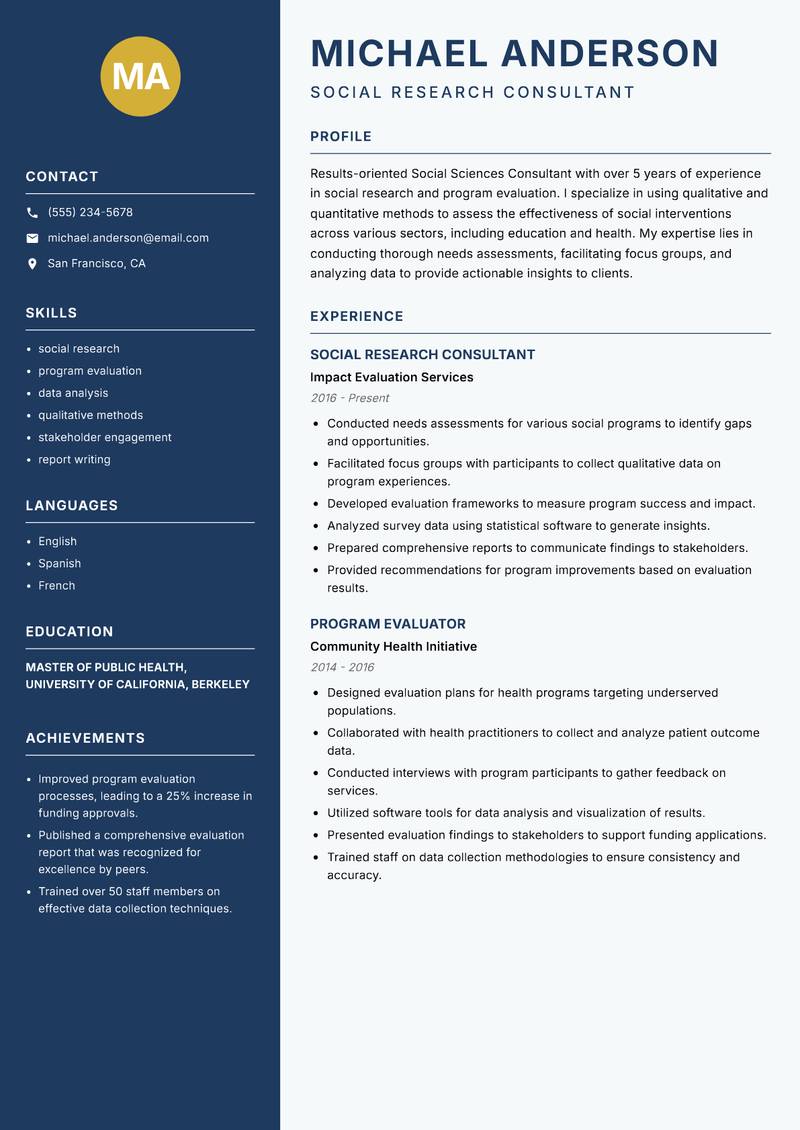 Social Sciences Consultant resume template — Classic Clean