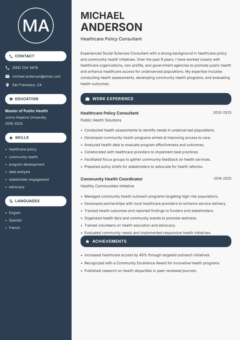 Social Sciences Consultant resume template — Compact