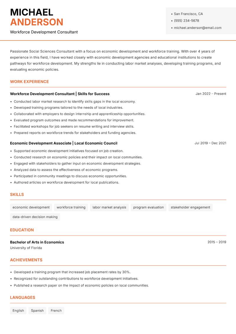 Social Sciences Consultant resume template — Modern Professional