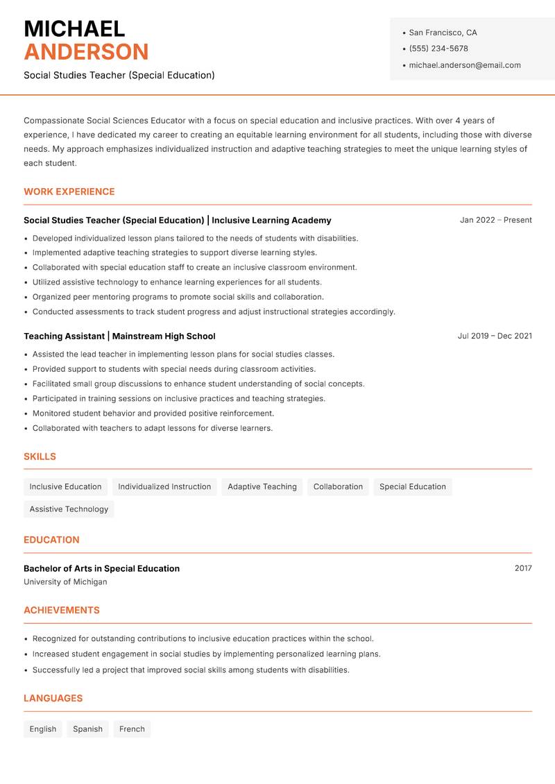 Social Sciences Educator resume template — Modern Professional