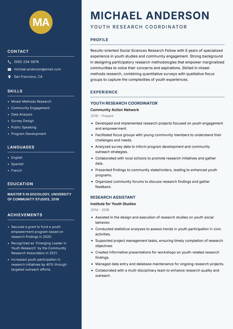 Social Sciences Research Fellow resume template — Classic Clean