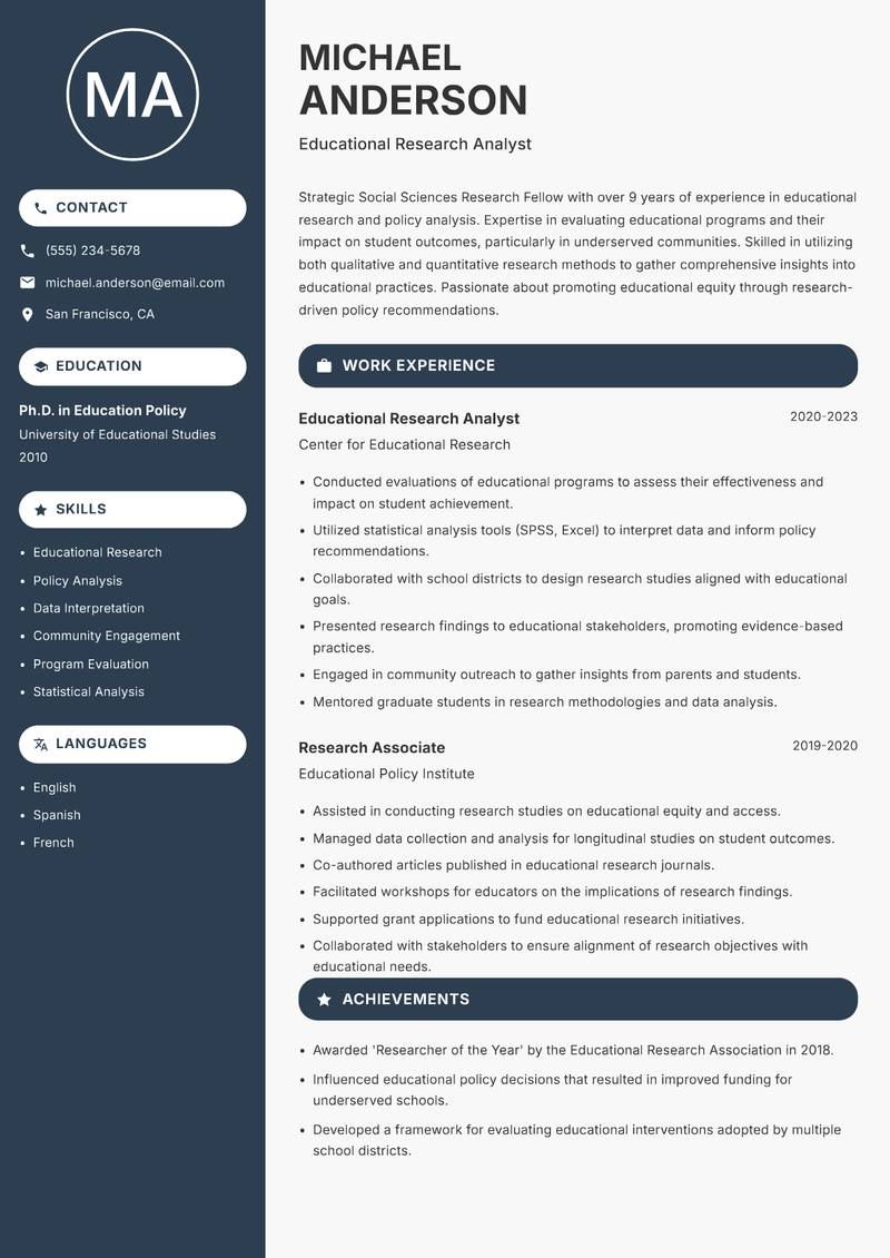 Social Sciences Research Fellow resume template — Compact