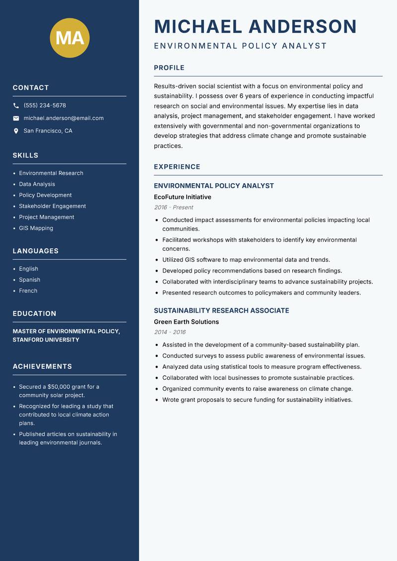 Social Scientist resume template — Classic Clean