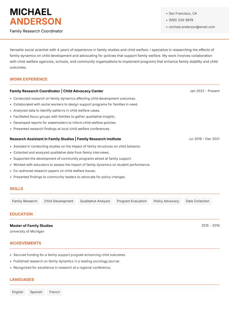 Social Scientist resume template — Modern Professional
