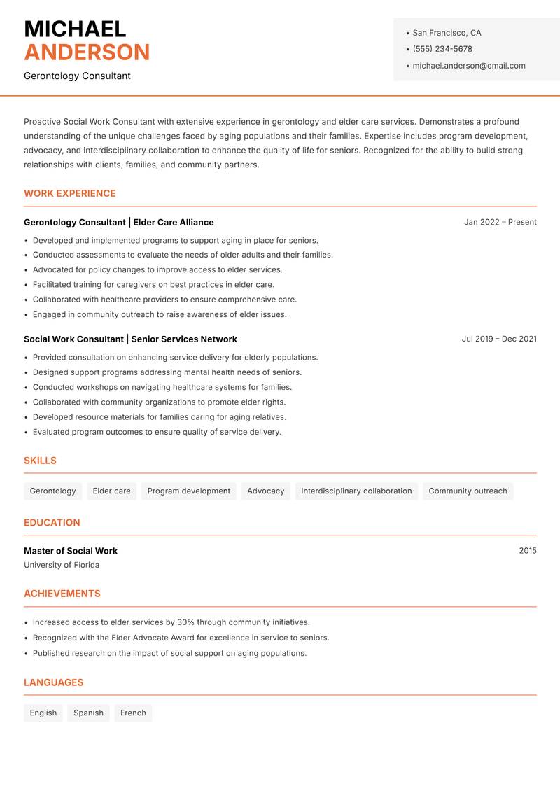 Social Work Consultant resume template — Modern Professional