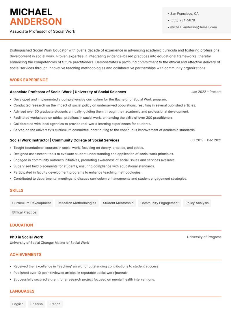 Social Work Educator resume template — Modern Professional