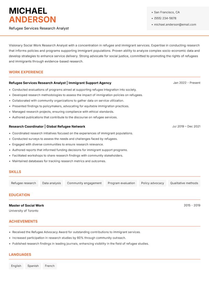 Social Work Research Analyst resume template — Modern Professional