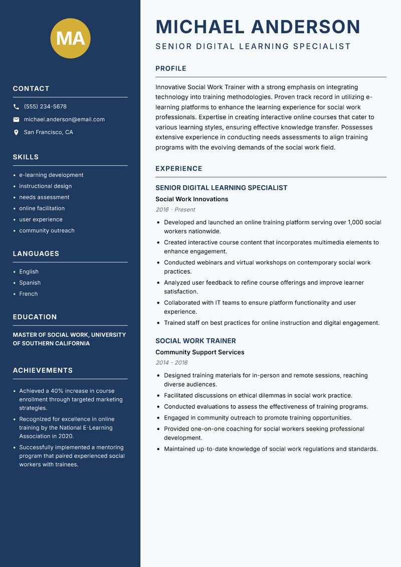 Social Work Trainer resume template — Classic Clean