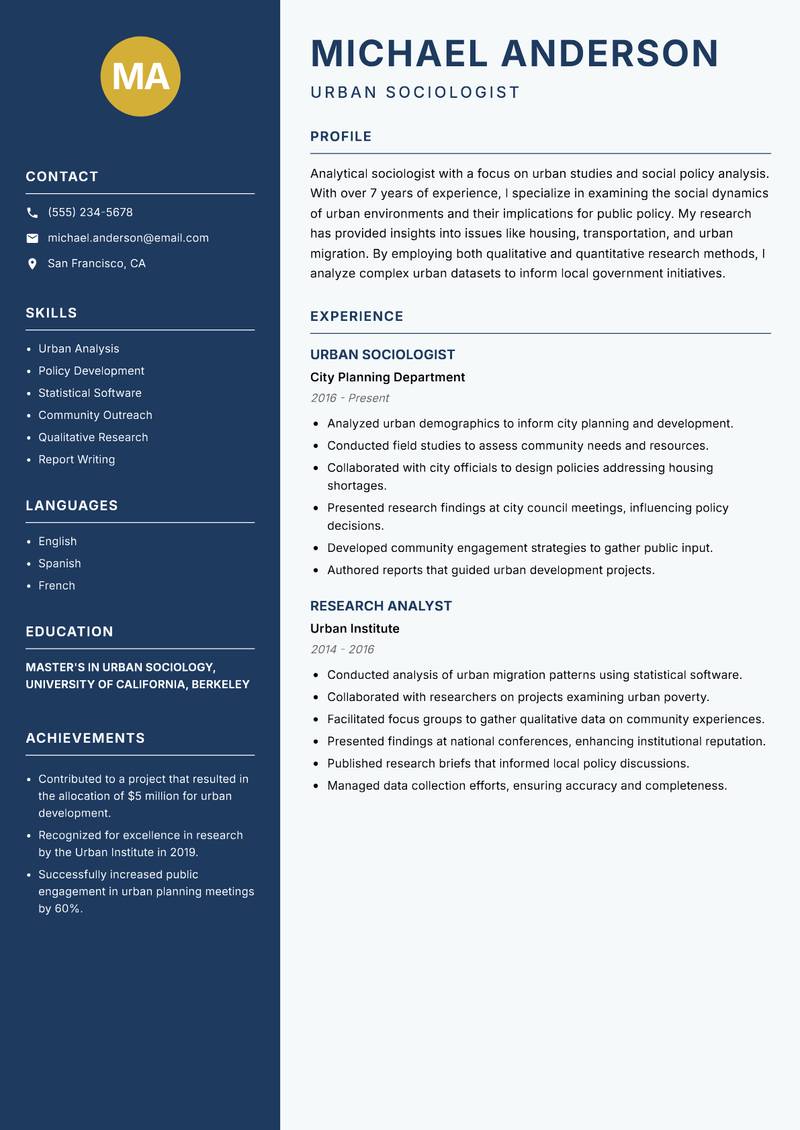 Sociologist resume template — Classic Clean