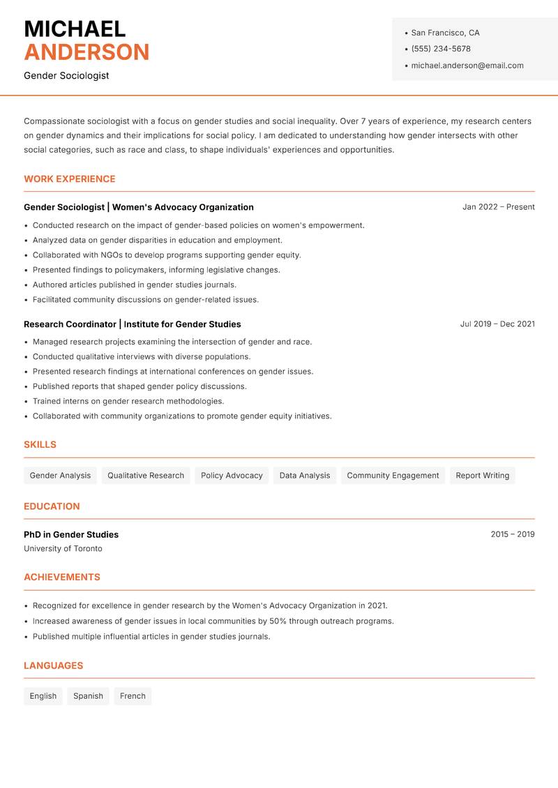 Sociologist resume template — Modern Professional