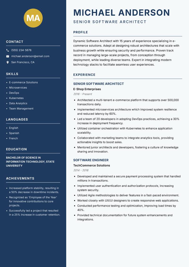 Software Architect resume template — Classic Clean