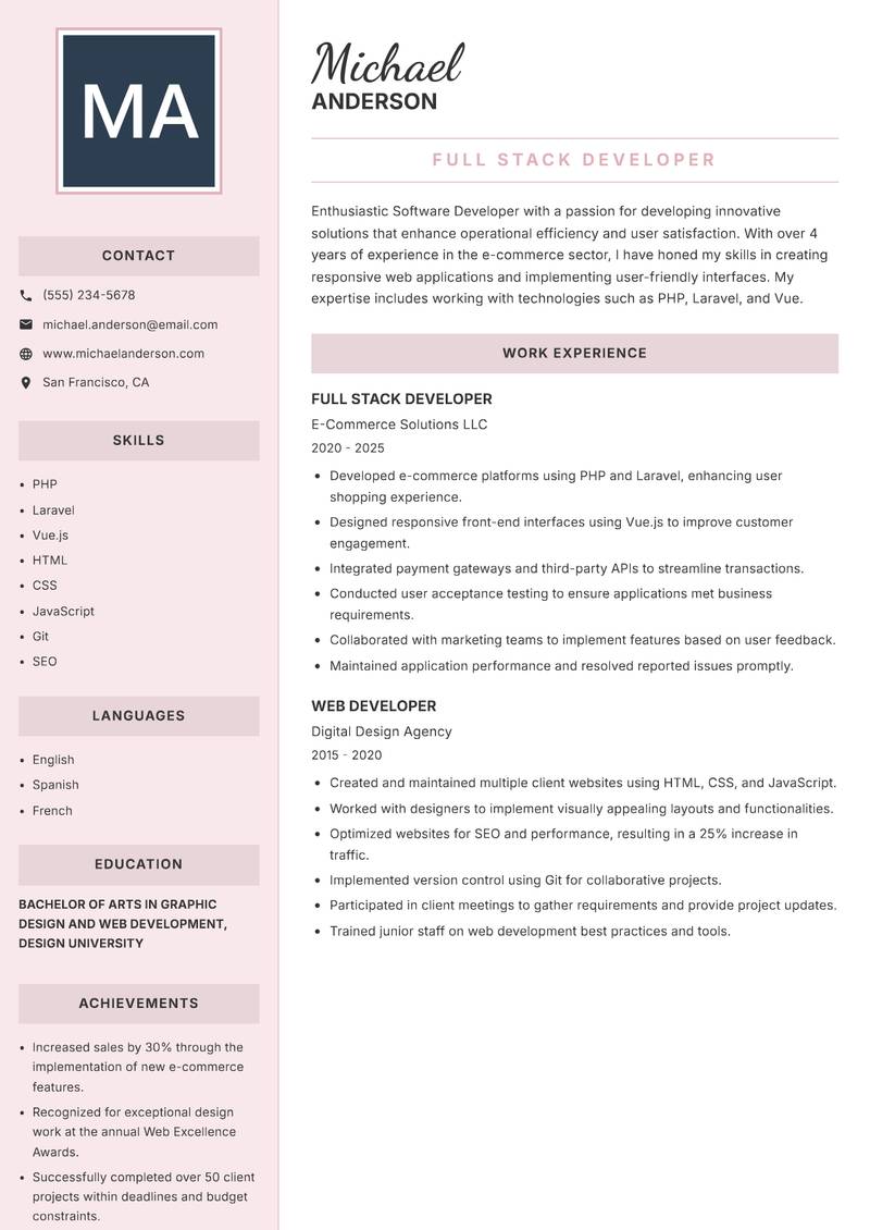 Software Developer resume template — Executive