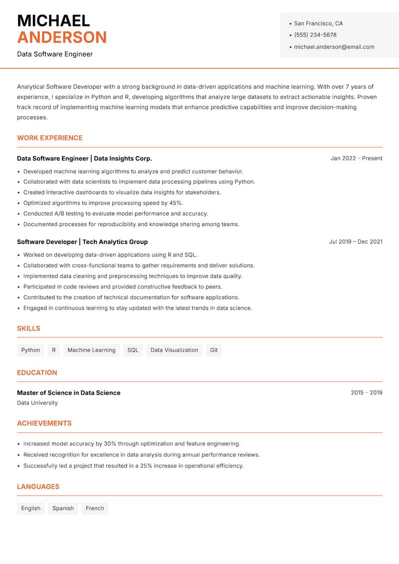 Software Developer resume template — Modern Professional