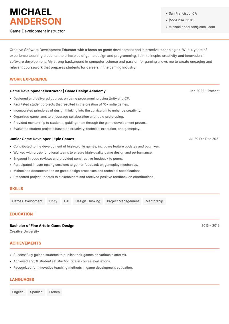 Software Development Educator resume template — Modern Professional