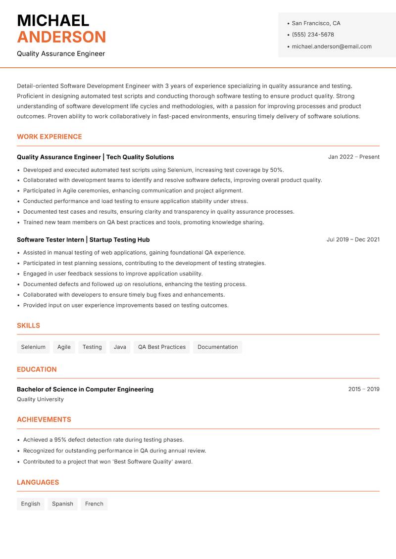 Software Development Engineer resume template — Modern Professional