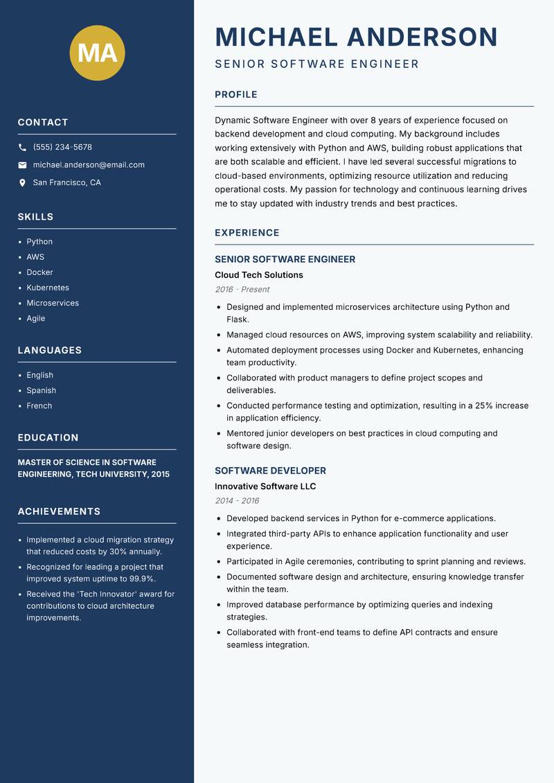 Software Engineer resume template — Classic Clean